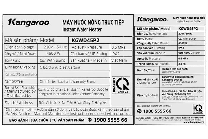 Máy nước nóng trực tiếp Kangaroo KGWD45P2 - Ảnh 2