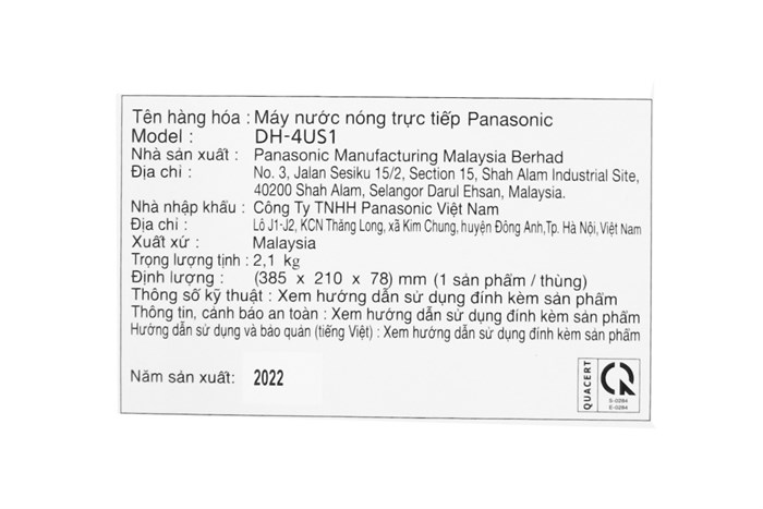 Máy nước nóng trực tiếp Panasonic 4500W DH-4US1VS - Ảnh 2