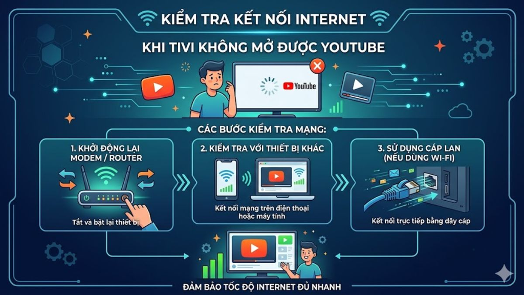 tivi không mở được YouTube