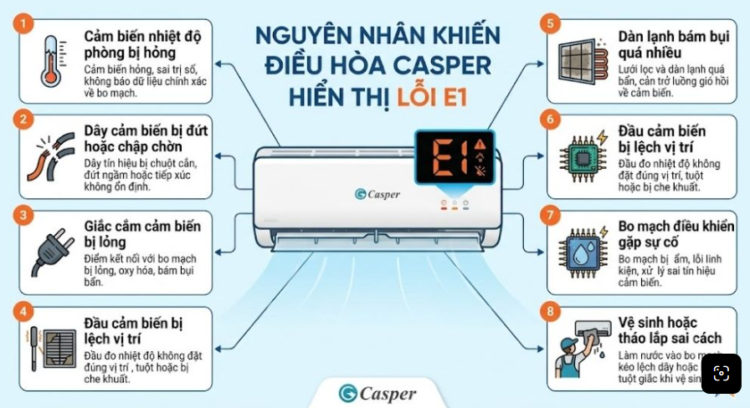 Máy lạnh Casper báo lỗi E1